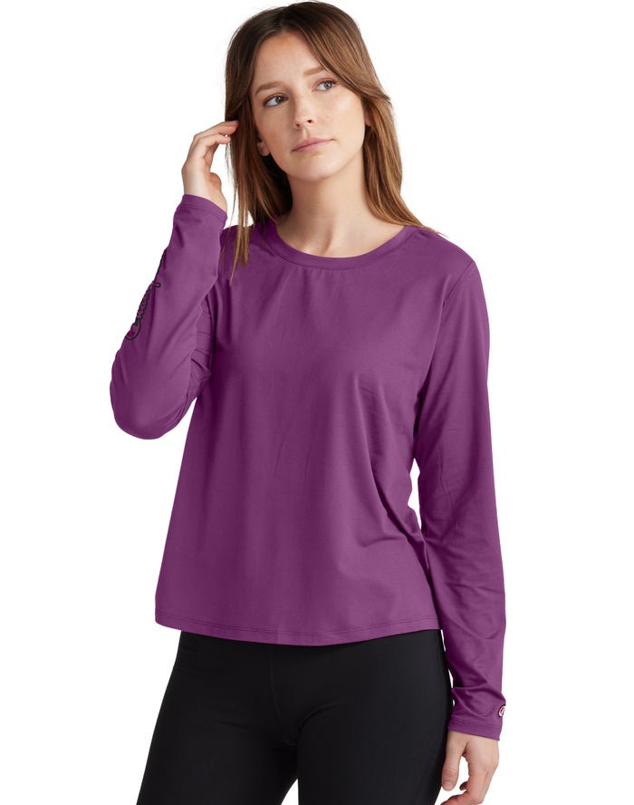 Champion Womens T-Shirt NZ - Soft Touch Cutout Long-Sleeve Dark Purple ( 7138-JWOTN )